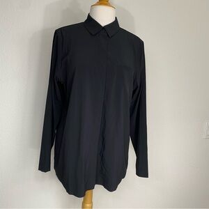 Athleta Women’s Black Collared Button Front Shirt Size Large Minimalist Classic